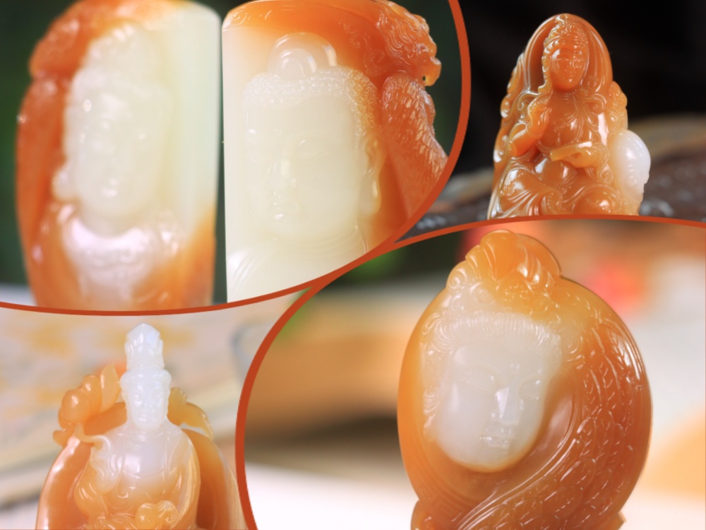 和田玉专属定制-糖羊脂观音挂件新品赏析